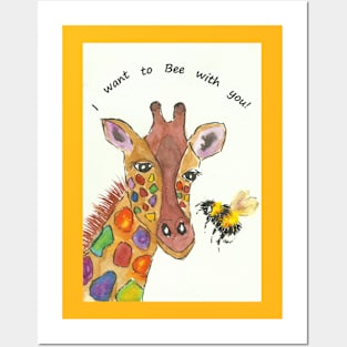 Colourful Giraffe, "I want to Bee with you!" Posters and Art